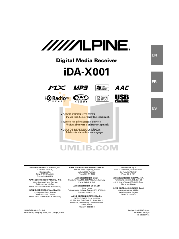 alpine ida-x001 manual